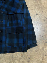 Load image into Gallery viewer, 50’s/60’s Black &amp; Blue Buffalo Check Black Bear Wool Coat - L
