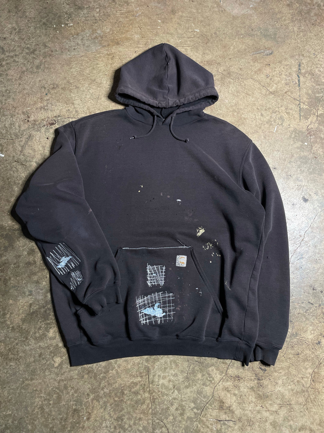 Y2K Faded Black Carhartt Hoodie Thrashed & Repaired - XL