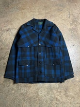 Load image into Gallery viewer, 50’s/60’s Black &amp; Blue Buffalo Check Black Bear Wool Coat - L
