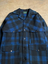 Load image into Gallery viewer, 50’s/60’s Black &amp; Blue Buffalo Check Black Bear Wool Coat - L
