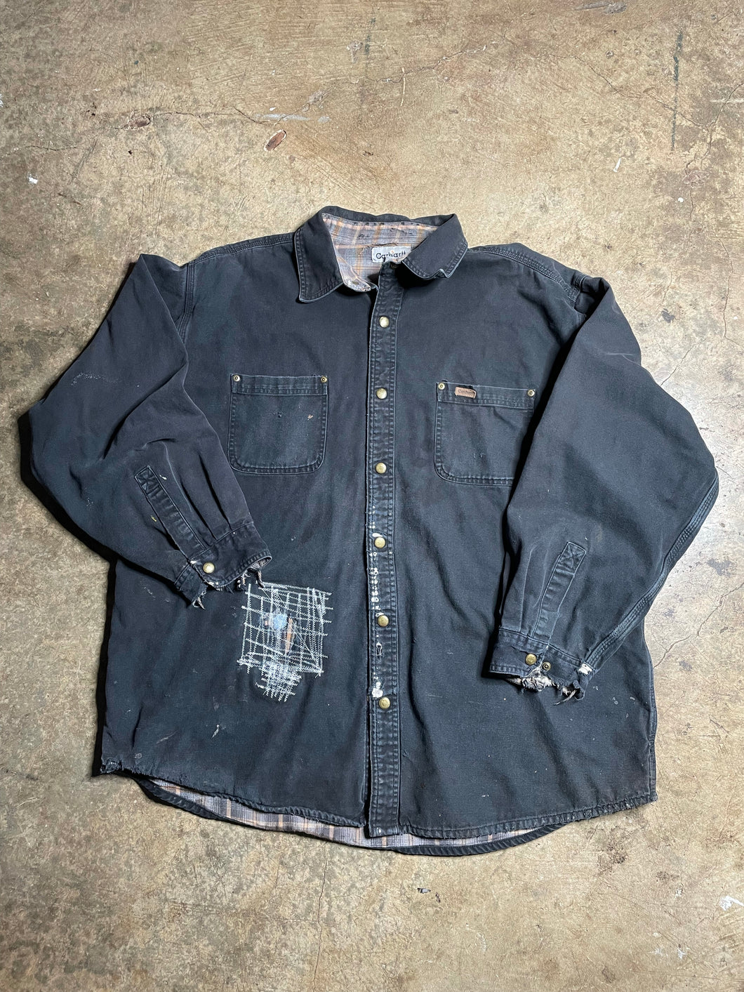 Y2K Worn and Repaired Carhartt Flannel lined Work Shirt - XXL